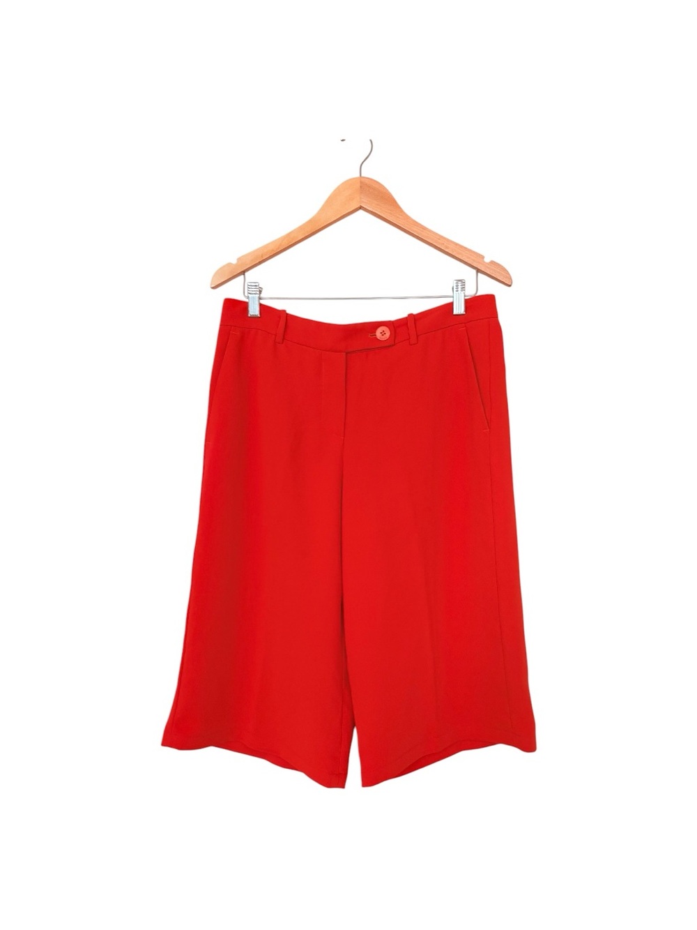PINKO. Bright Red Wide-Leg Cropped Trousers Waistband Loops Side Pockets 8